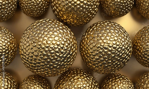 Fototapeta Close-up of textured gold spheres arranged in a pattern
