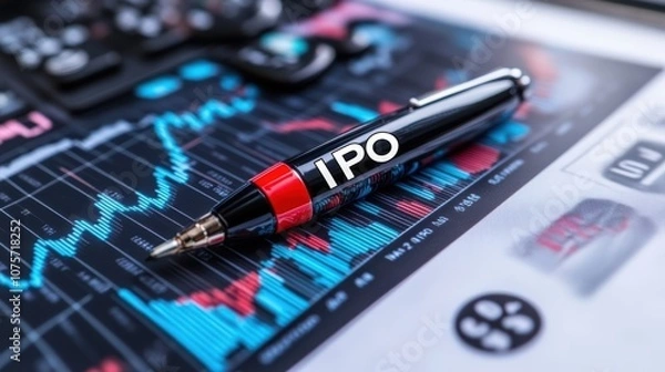 Fototapeta Close-Up of Pen with IPO Text on Financial Chart Background Indicating Stock Market and Investment Concepts