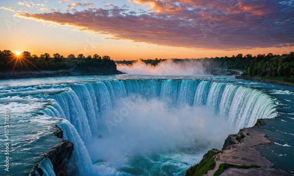 Fototapeta Niagara Falls at sunrise, a stunning display of natural power and beauty