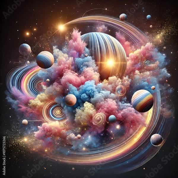 Fototapeta Surreal Pastel Galaxy with Planets and Cosmic Clouds