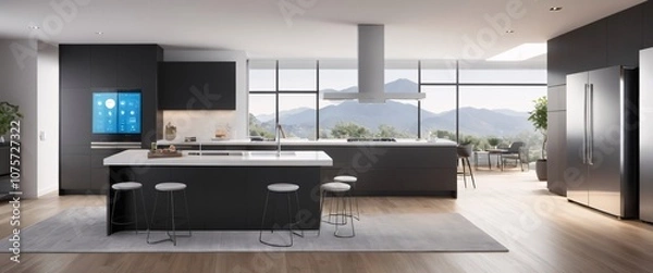 Fototapeta Showcase the power of the Internet of Things with a visually stunning image of a smart home filled with various connected devices and appliances AI, such as smart refrigerators, coffee makers