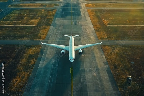 Fototapeta Passenger airplane taxiing on runway getting ready for takeoff
