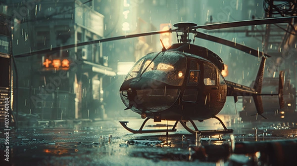 Obraz Airplane abandoned on ground with a dramatic sky background.