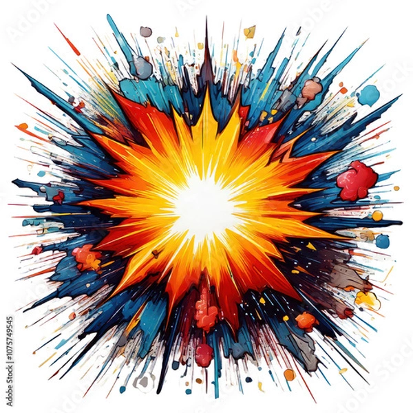 Obraz comic book cartoon animation style explosion tnt boom design asset isolated on white transparent background png or jpg file