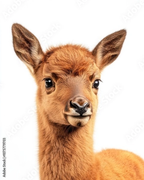 Fototapeta Mystic portrait of baby Elk, copy space on right side, Headshot, Close-up View, isolated on white background