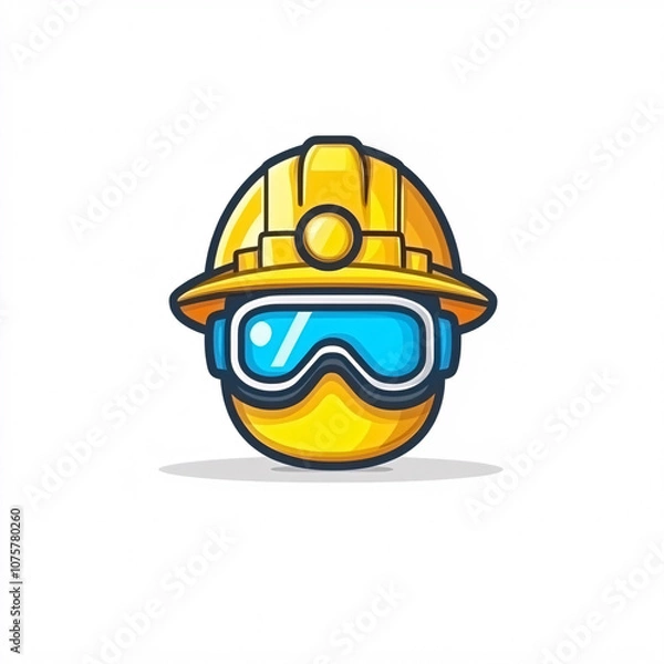 Fototapeta A cartoon-style safety helmet character with goggles, symbolizing construction and safety in an engaging, vibrant design.
