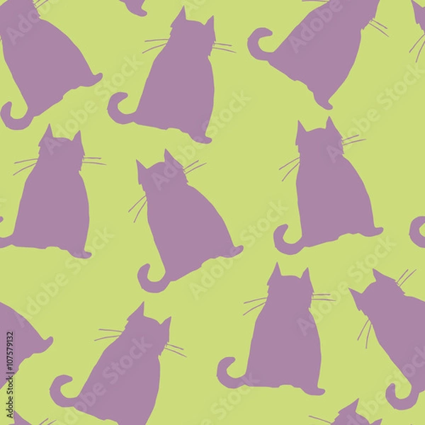 Obraz Smiling cats cartoon seamless vector pattern