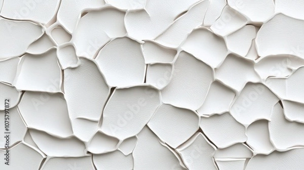 Fototapeta Abstract White Cracked Texture  3D Rendered Background  Minimalist Design