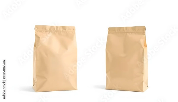 Fototapeta Brown paper bag packaging template isolated on white background. Front and back view isolated with white highlights, png