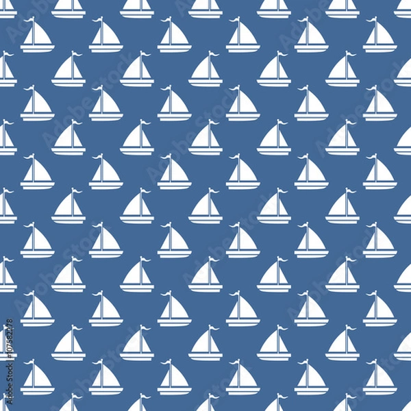 Obraz Digital Paper for Scrapbook Dark Blue White River Boat Pattern seamless