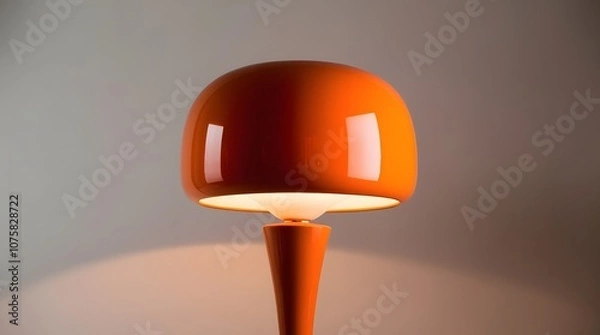 Fototapeta A living room setting featuring a single orange floor lamp with a rounded shade, inspired by 1970s decor.
