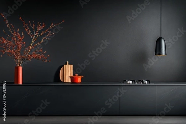 Obraz Modern Kitchen with Gas Stove on Sleek Worktop