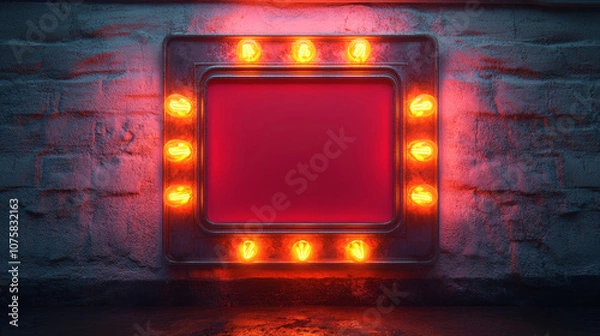 Fototapeta Empty retro neon sign on brick wall, vintage design concept