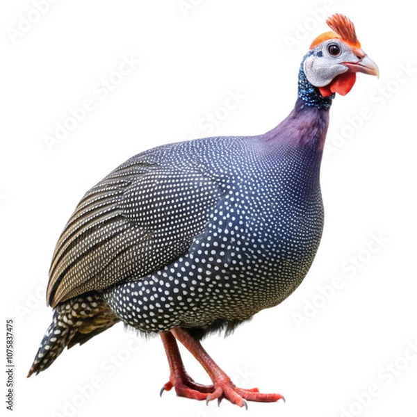 Fototapeta Guinea fowl chicken isolated on white background clipping path include