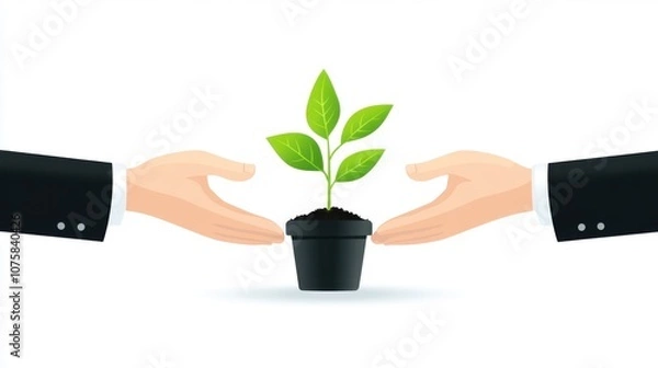 Fototapeta Individuals collaborate to nurture a new plant for sustainable growth and environmental responsibility