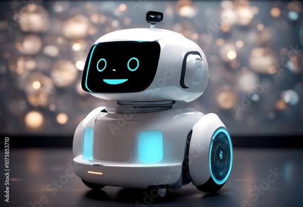 Obraz robotic showing touch innovation concept shipping service vehicle image digital deliver transportation design screen mobility tray dish catering technology electric eatery original device shipment 