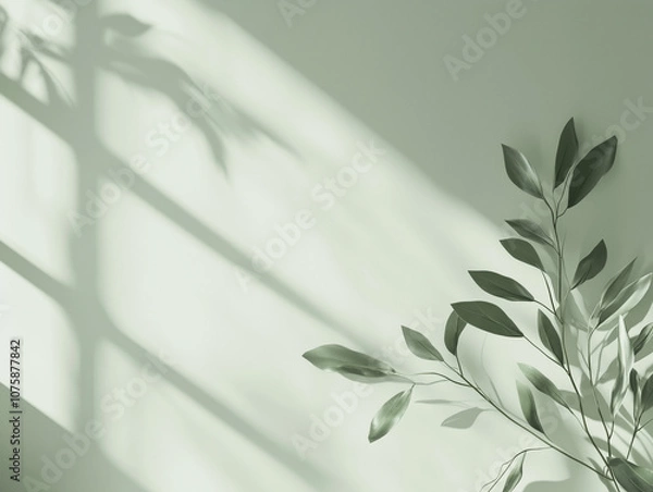 Fototapeta Muted sage green background with slight texture, minimal design focus for creating a calm, natural aesthetic for product display or marketing.