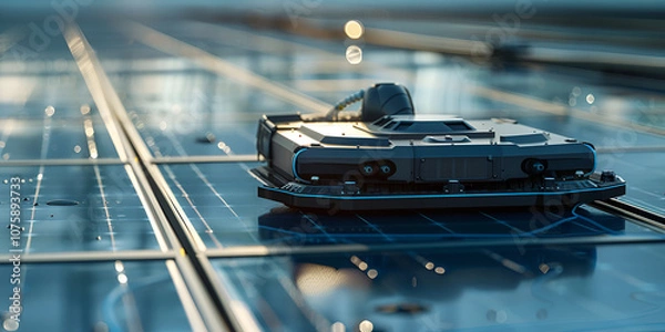 Fototapeta  Automated Cleaning Robot on Solar Panel, Solar Panel Maintenance with Cleaning Device