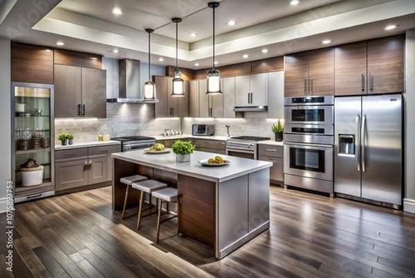 Fototapeta Professional Installation of Modern Home Appliances in a Contemporary Kitchen Setting with Focus on Efficiency and Aesthetic Appeal