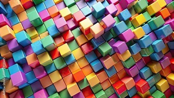 Obraz Abstract blocks forming a colorful and dynamic infographic background, , infographic, background, abstract, blocks