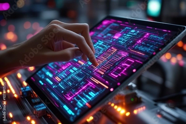 Fototapeta Hand Interacting With Digital Interface