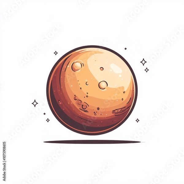 Fototapeta A cartoon-style illustration of Mars, featuring its reddish surface and texture, accentuated with stars for a whimsical space effect.