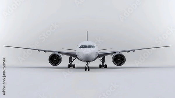 Fototapeta A white airplane with its front landing gear