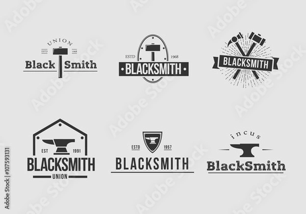 Fototapeta White and black blacksmith logo set