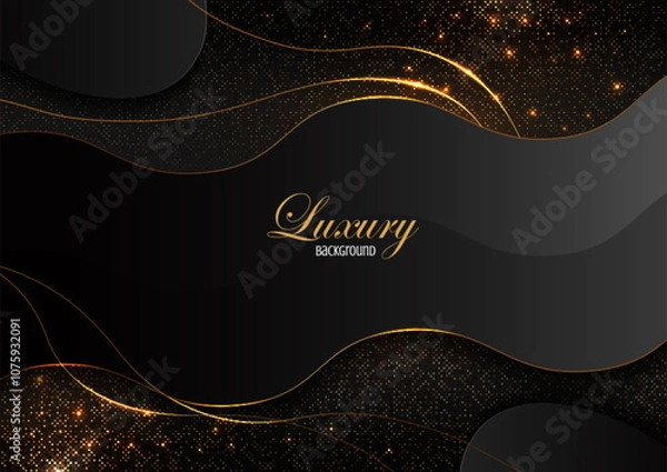 Fototapeta Elegant black gold curve lines with sparkling gold background, abstract banner template, product advertisements, web banners, Vector illustration not AI-generated