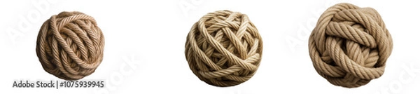 Fototapeta A piece of rope is tied together with a knot, isolated on a transparent background. 