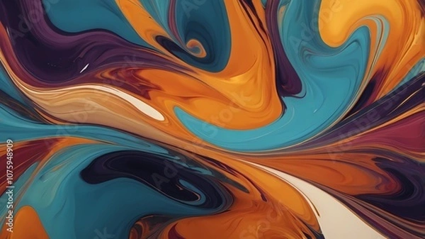 Fototapeta Beautiful abstraction of liquid paints in slow blending flow mixing together gently high quality, 8K Ultra HD, highly detailed