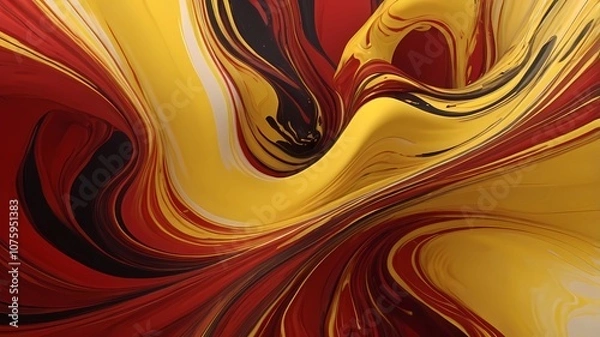 Fototapeta Beautiful abstraction of liquid paints red and yellow in slow blending flow mixing together gently. high quality, 8K Ultra HD, highly detailed