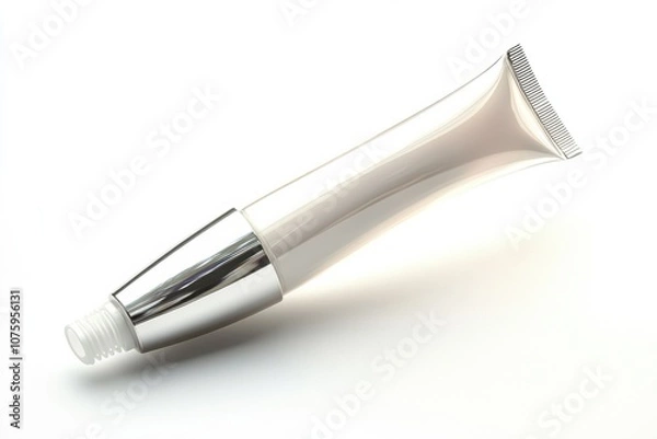 Fototapeta A white cream tube is placed on a white background.