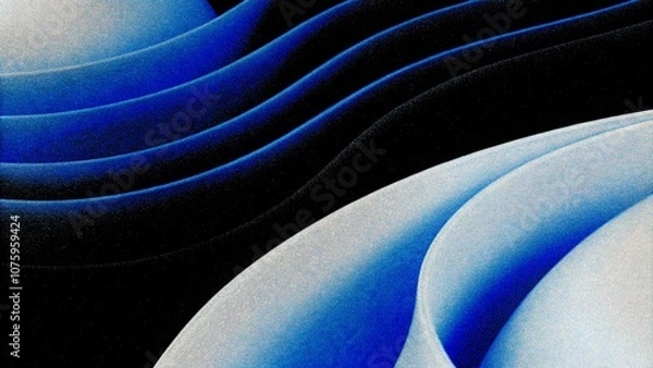 Fototapeta Abstract blue wavy gradient background with grain and noise texture for header poster banner backdrop design. Wavy abstract background of gradient of colors soft blue, black and white, 3D waves