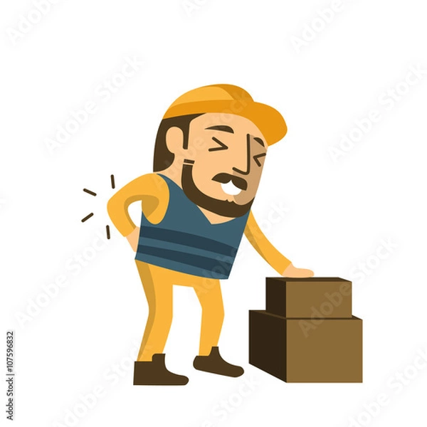 Obraz construction worker injuring his back while lifting a box.