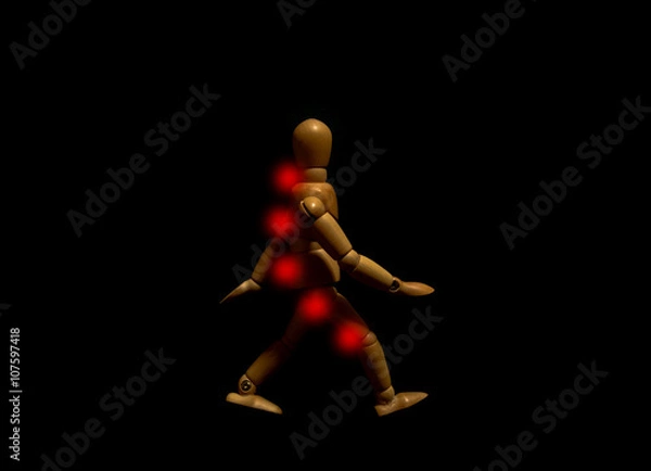 Fototapeta Spinal column - cervical and sciatica, red points to represent pain in body parts