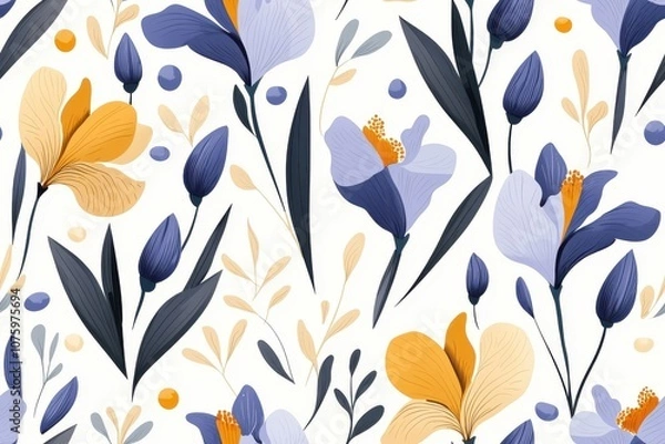 Fototapeta Flat style seamless pattern of irises, isolated on a white background.