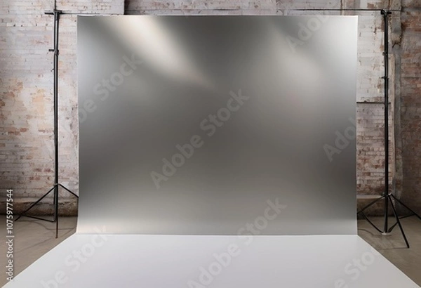 Fototapeta silver backdrop is set up, perfectly prepared for a photography session, enhancing light and focus.
