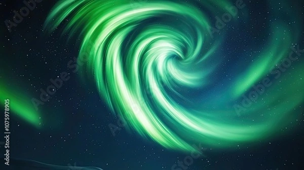 Fototapeta Captivating Swirling Green Aurora Illuminates the Night Sky with Stars and a Mystical Glow, Creating a Dreamlike Atmosphere in a Celestial Landscape