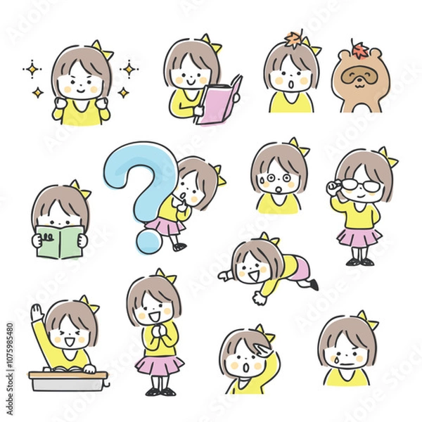 Obraz かわいい女の子のイラストセット