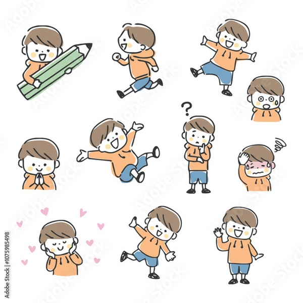 Obraz かわいい男の子のイラストセット