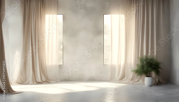 Fototapeta simple beige ideas beautiful furniture city studio make form decoration contemporary clean sunlight concrete mock comfortable room template window indoor empty concept texture home shade loft creative