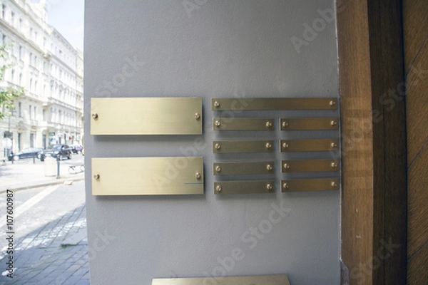 Fototapeta empty metal sign for comapnies in the building