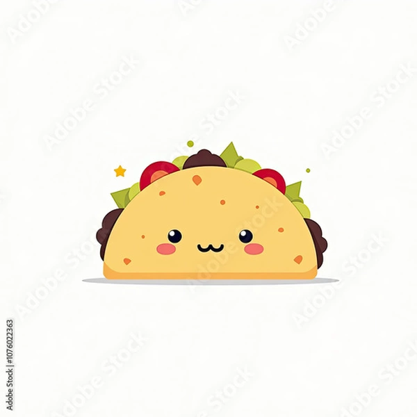 Fototapeta Playful cartoon of a taco with a happy face, perfect for children’s designs or food-themed illustrations
