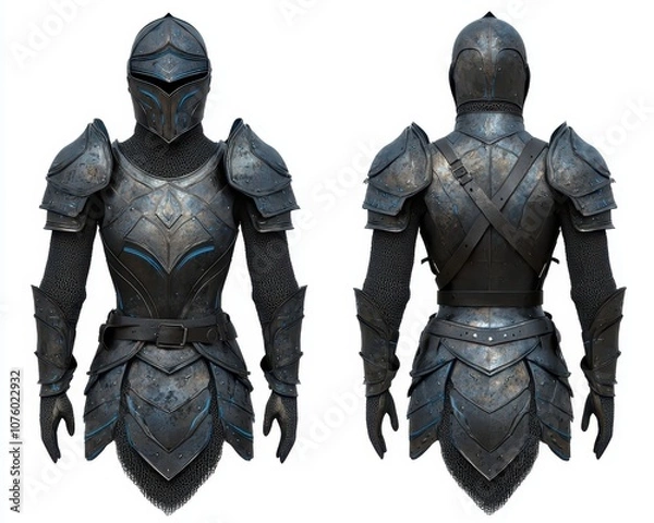 Fototapeta Full Body Medieval Knight Armor Front and Back 3D Render