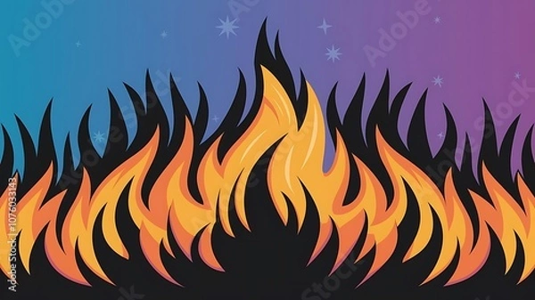 Fototapeta Illustration of a fire flame on a colored Gradient Background.