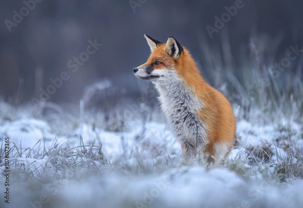 Fototapeta Lis (Vulpes vulpes) w zimowej scenerii