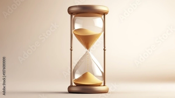 Fototapeta Modern Sand Timer with a Gentle Sky Blue and Peach Backdrop, Reflecting Time’s Flow
