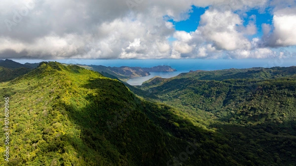 Obraz magnificent aerial view of the AAKAPA valley on the island of NUKU HIVA in the Marquesas archipelago in French Polynesia

