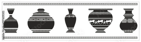 Obraz Vector Illustration of different ancient vases with greek geomet